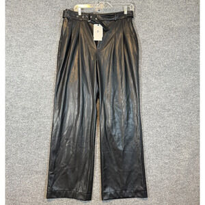 7 For All Mankind Pants Womens Large Black Wide Leg Faux Leather Belted NEW